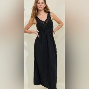 Aerie Black Crochet Maxi Dress